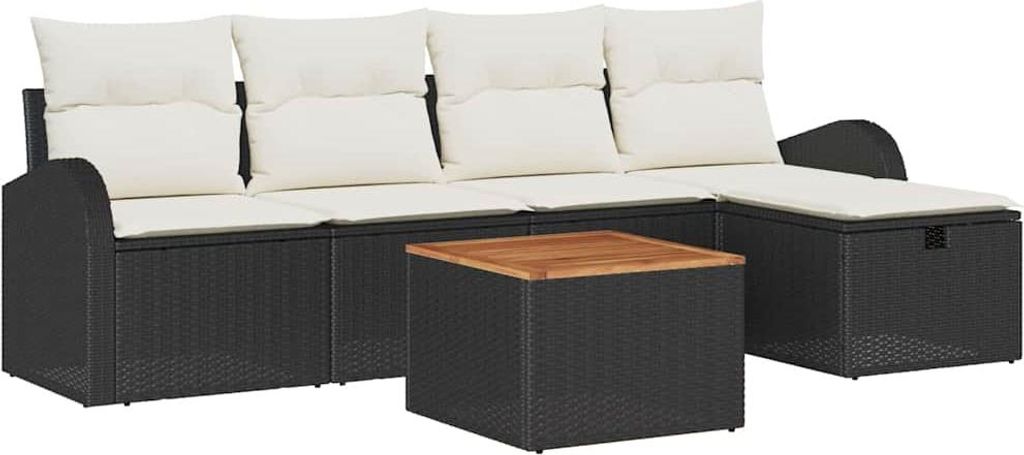 Gartensofa-set mit Kissen 6 pcs Schwarz Poly Rattan
