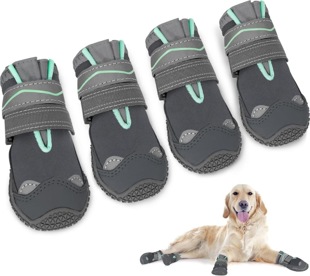 Hundeschuhe Pfotenschutz, 4 Stück wasserdichte Hunde Schuhe Outdoor mit Rutschfester Sohle, reflektierendem Klettverschluss Hundestiefel für klei...