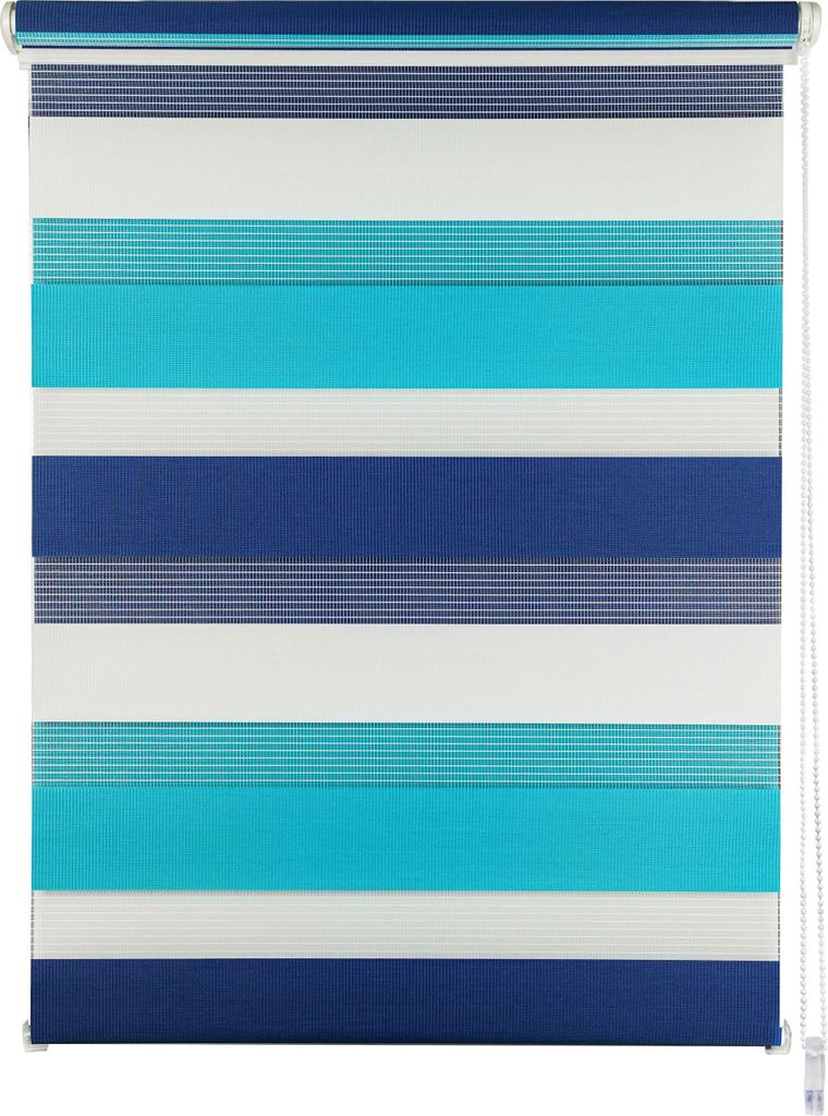 Doppelrollo Klemmfix ohne Bohren Duo Rollo mit Seitenzug Farbe: Aqua-Navy, Größe: 80x210 cm