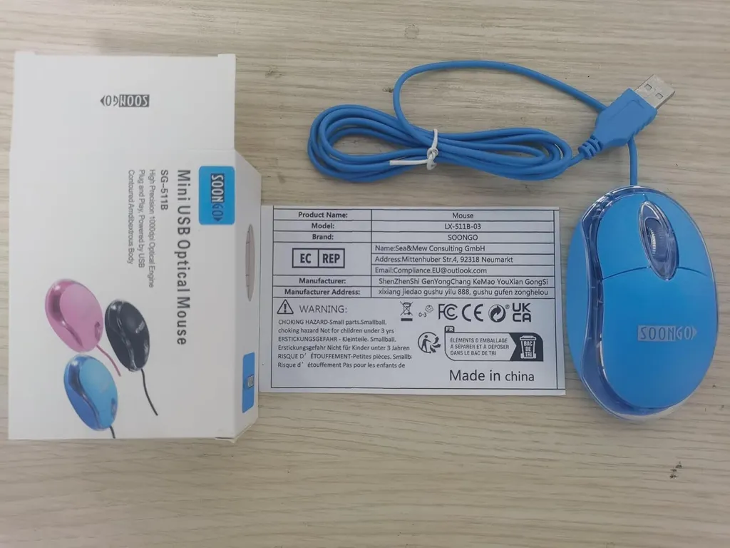 Soongo Mini Mouse Portatile Blu LED - USB Wired per Viaggi e Ufficio - 4