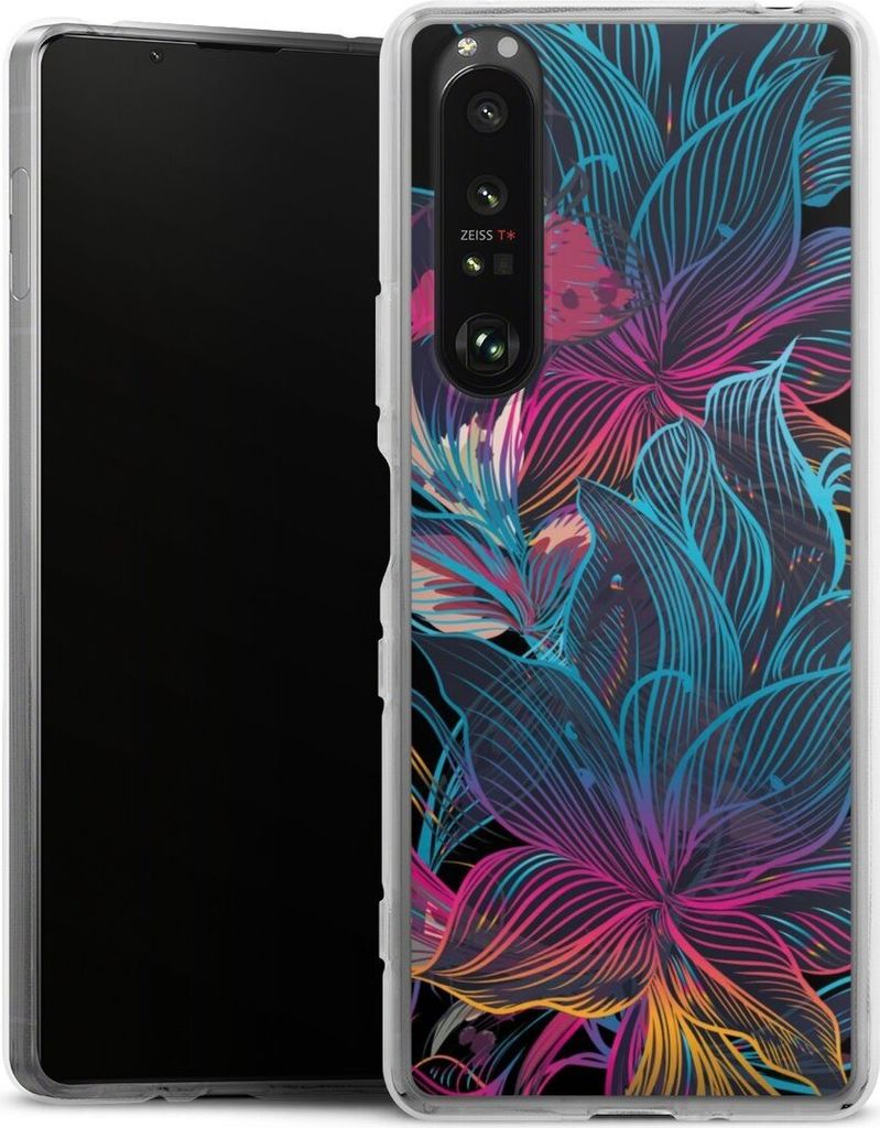 DeinDesign Handyhülle für Sony Xperia 1 III Silikon Hülle Case Smartphone Schutzhülle Blumen Neon bunt