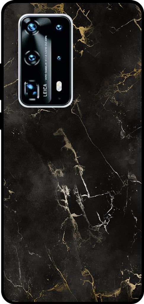 Smartphonica Phone Case Fit für Huawei P40 Pro Plus mit Marmor-Druck - TPU zurück Abdeckung Fall schwarz Marmor-Design - Schwarz