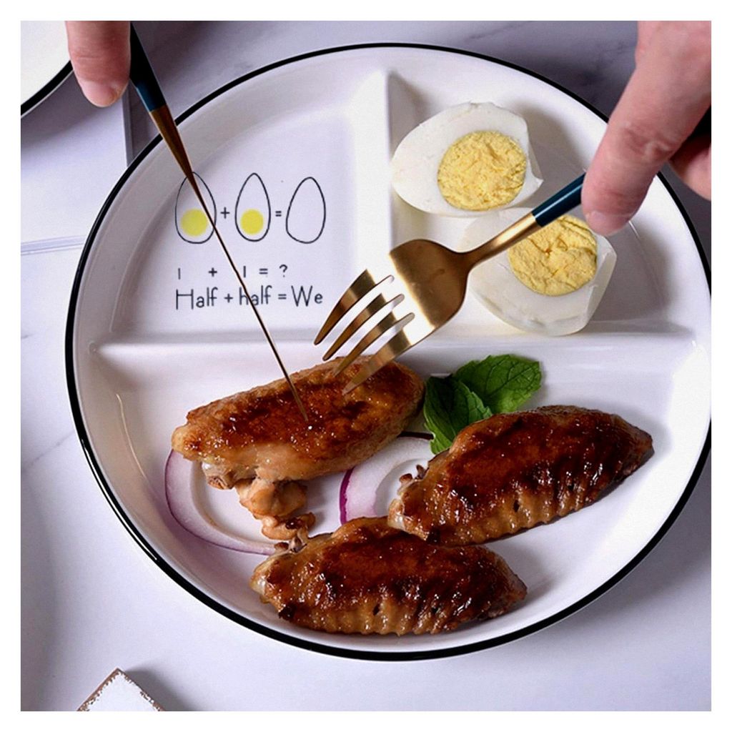 Mittagsteller, Keramikteller mit Fächern, Snackteller für verschiedene Gerichte, 20 cm