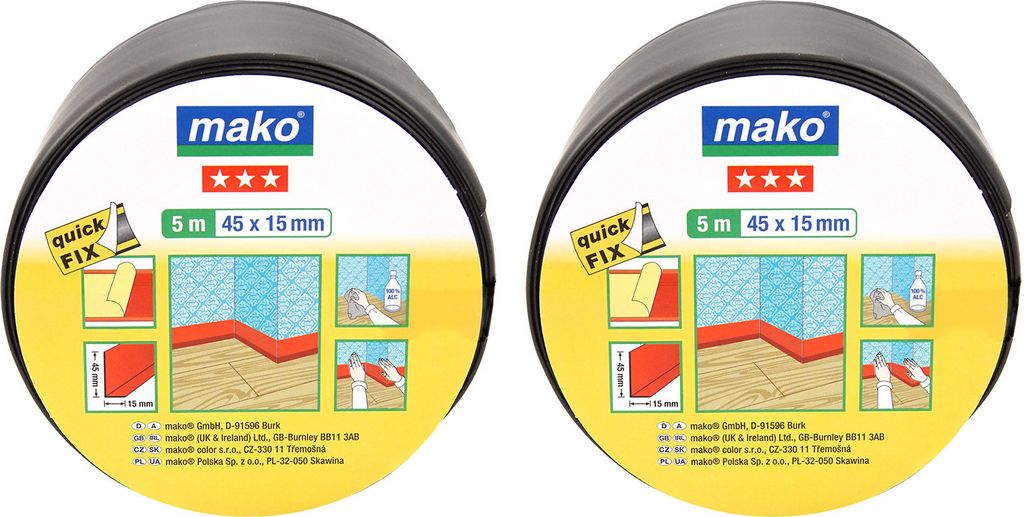 2 x mako Sockelleiste selbstklebend, 45mm x 5m, schwarz