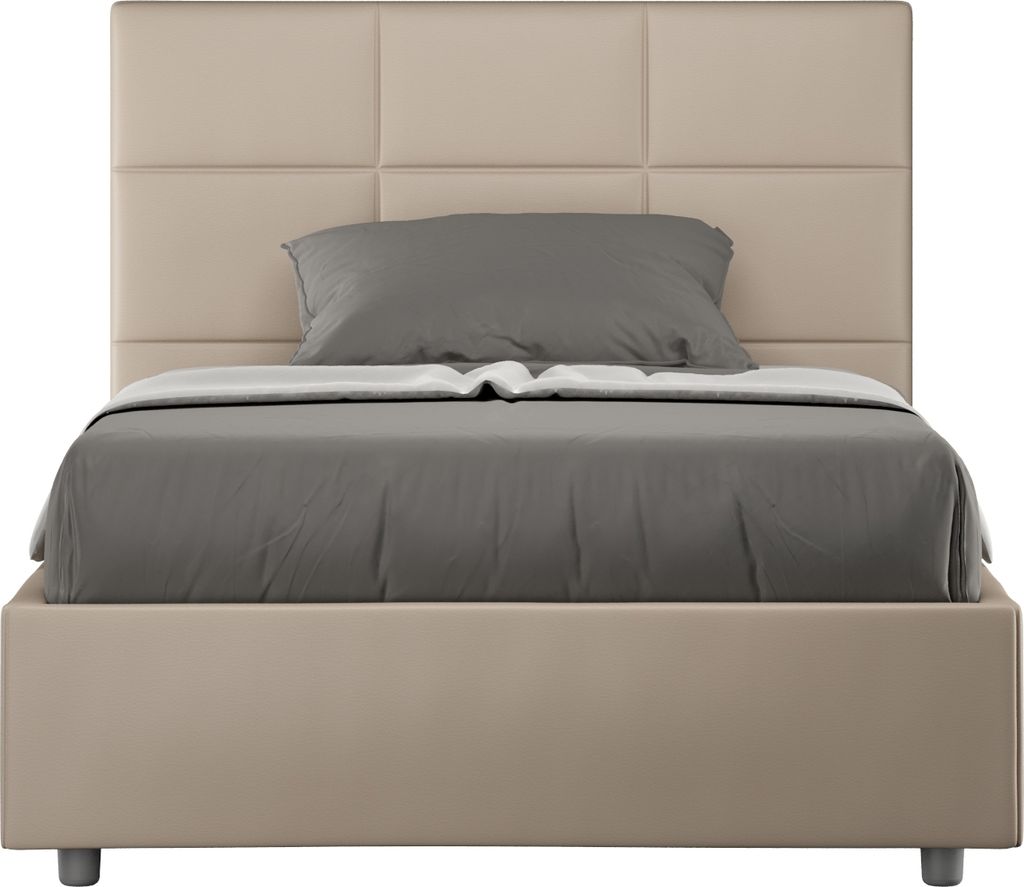 ITYHOME - Gepolstertes Bett mit Bettkasten 120x210 mit Kunstlederbezug Taubengrau Mika
