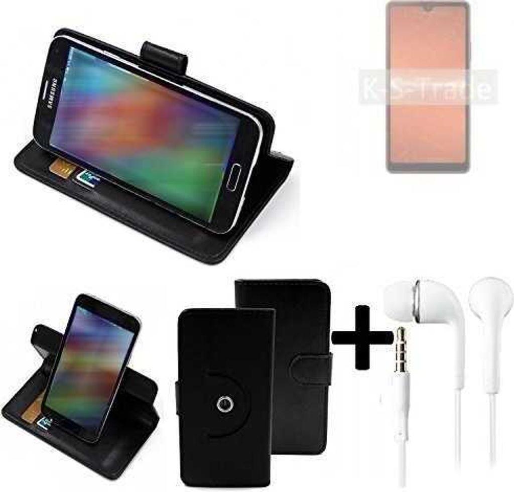 K-S-Trade Handy Hülle Schutz Hülle + Kopfhörer kompatibel mit Sony Xperia Ace III Handyhülle Flipcase Smartphone Cover Handy Schutz Tasche