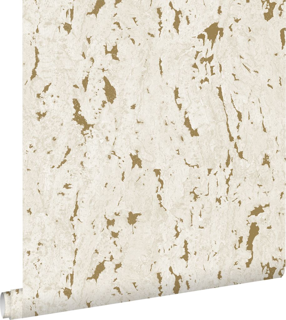 ESTAhome Tapete Kork Crême-Weiß und Gold 50 x 900 cm