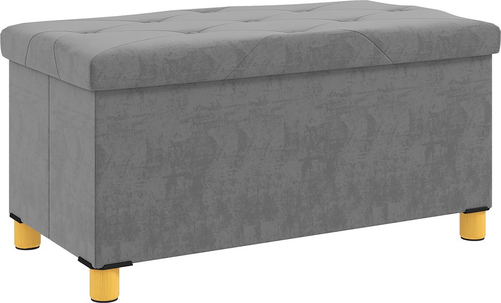 HOMCOM Sitzbank mit Stauraum, faltbar Polsterbank, Bettbank mit Samtoptik, Sitztruhe für Flur Schlafzimmer Wohnzimmer, 76 x 38 x 38 cm Grau