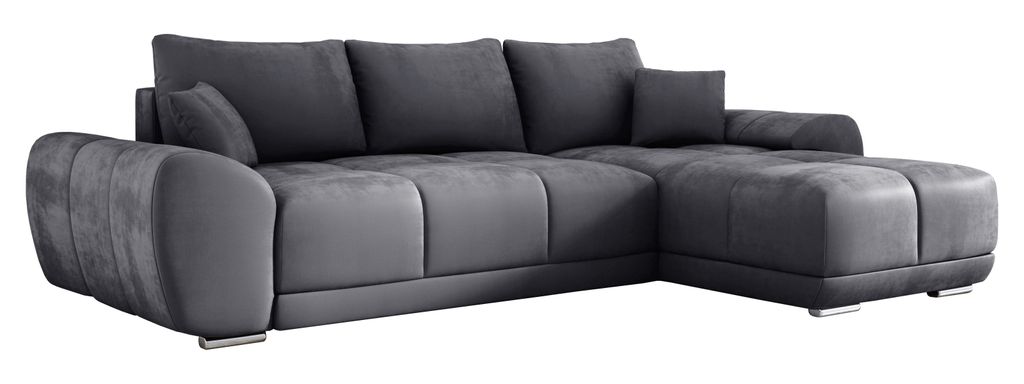E-ZIMPAZ Ecksofa SCARLO L mit Schlaffunktion und Bettkasten, Sofa L-Form mit Kissen, Samtstoff, Wellenfedern, Universal Seite - Grau MH85