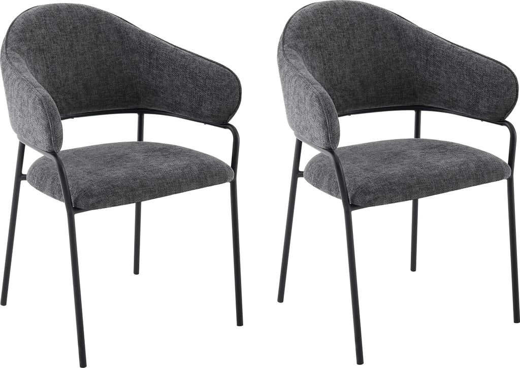byLIVING Stuhl 2-er Set CURVE / Webstoffbezug in dunkelgrau, Gestell in schwarz / Esszimmerstuhl / Küchenstuhl / Maße: B 60 x H 86 x T 58 cm