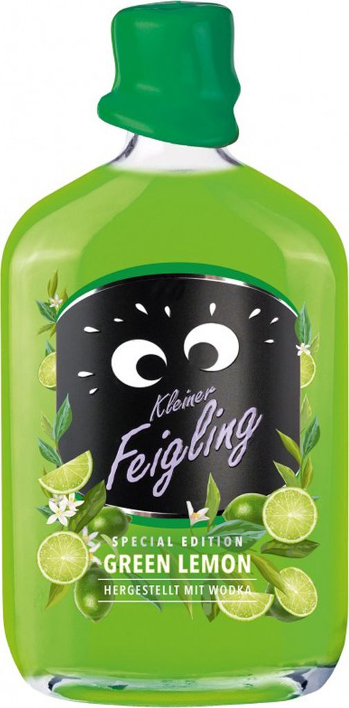 A bottle of Kleiner Feigling Green Lemon liqueur.