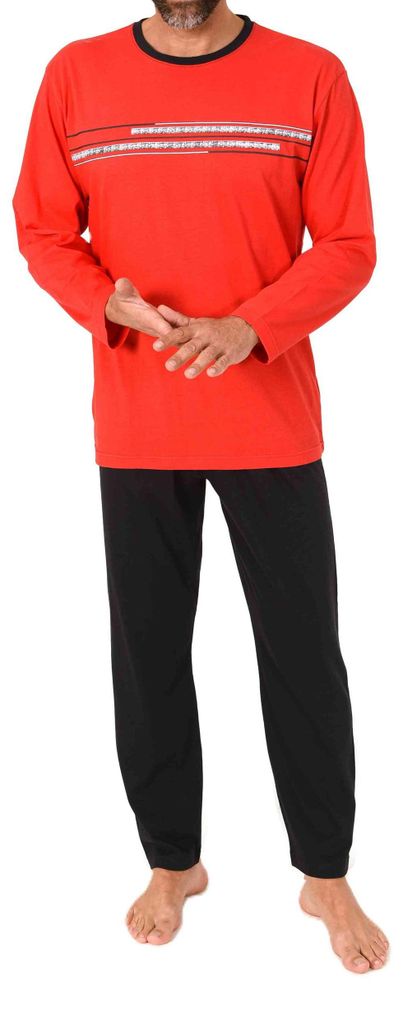 Normann Herren langarm Schlafanzug Pyjama mit Frontprint in zeitlos eleganter Optik ; rot1 , 56