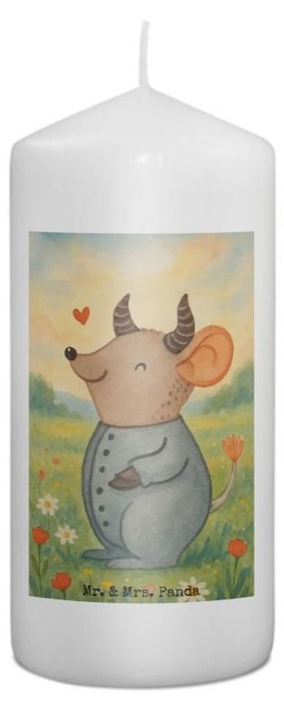 Mr. & Mrs. Panda Kerze Stier Astrologie Design 15 x 7 cm - Weiß - Geschenk, Bedruckte, Stumpenkerze, Tierkreiszeichen, Erinnerungskerze, Sternzeic...