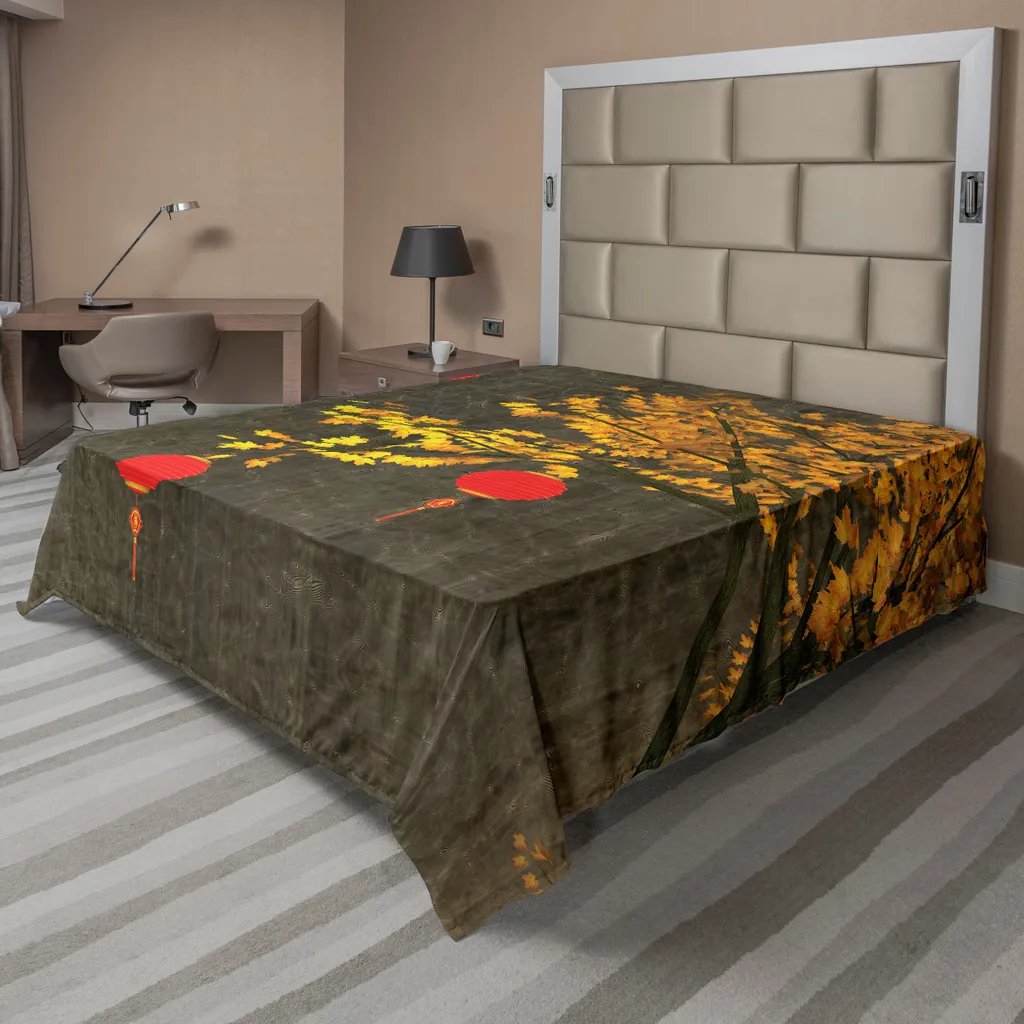 Drap-housse Décoratif 260x228 cm Motif Lanternes en Tissu Doux Confort