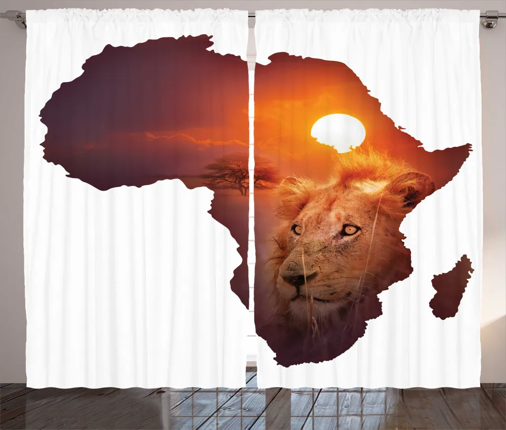 Rideaux universels pour salon motif Lion Africain 280x225cm Aubergine