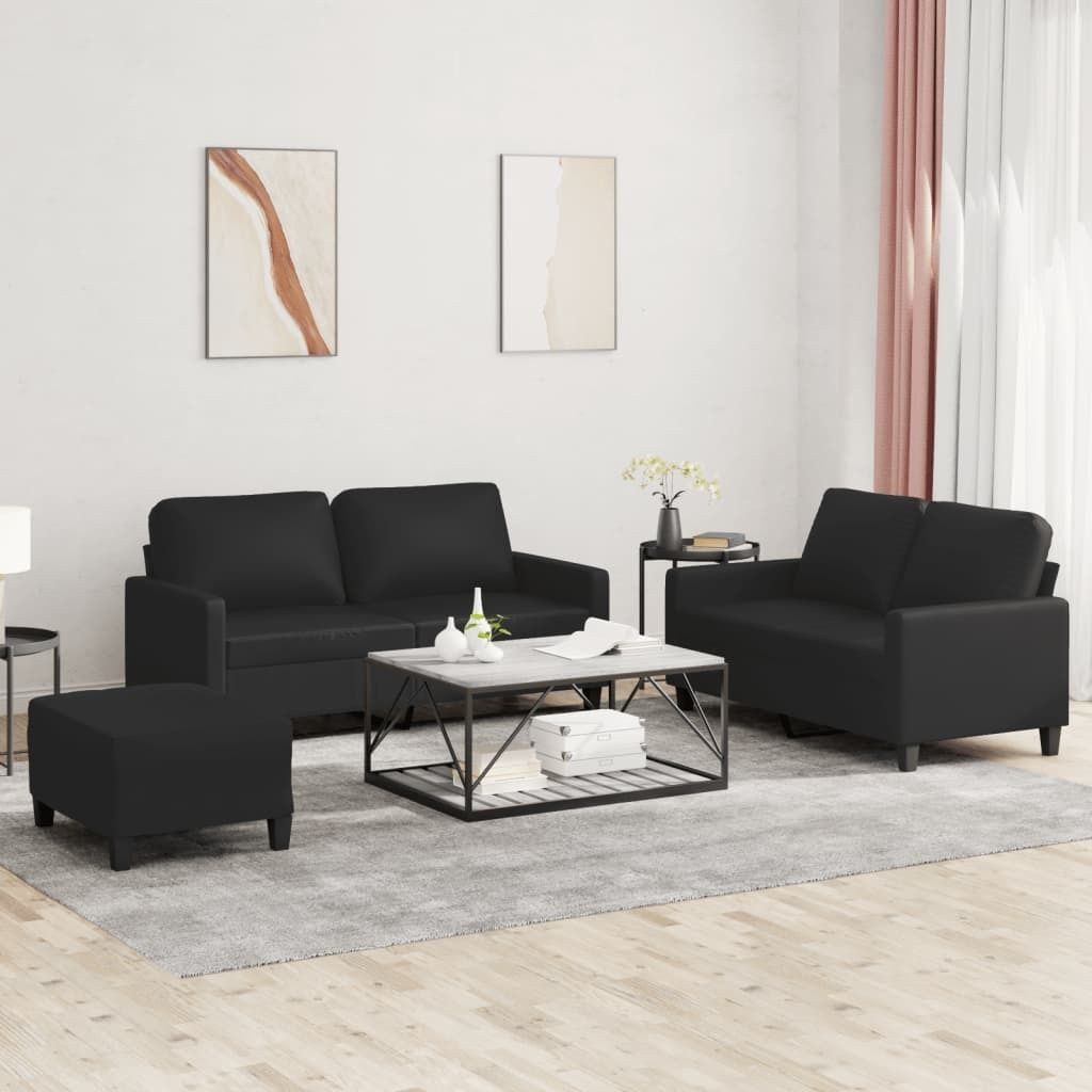 Maison Exclusive - 3-tlg. Sofagarnitur mit Kissen Schwarz Kunstleder