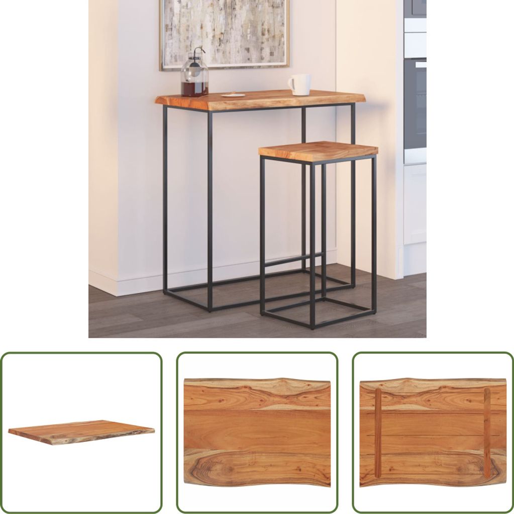 The Living Store Tischplatte 80x60x2,5cm Rechteckig Massivholz Akazie Naturkante