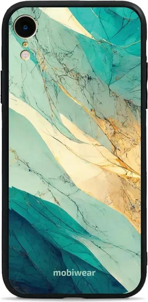 Handyhülle für iPhone Xr, Mobiwear Glossy Case, Türkis-Marmor