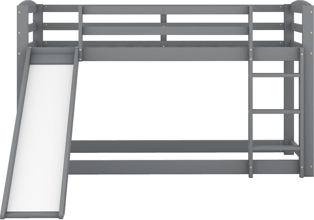 Etagenbett(90x200cm,Grau)Kinderbett mit Rutsche, Massivholzrahmen,einfache Montage