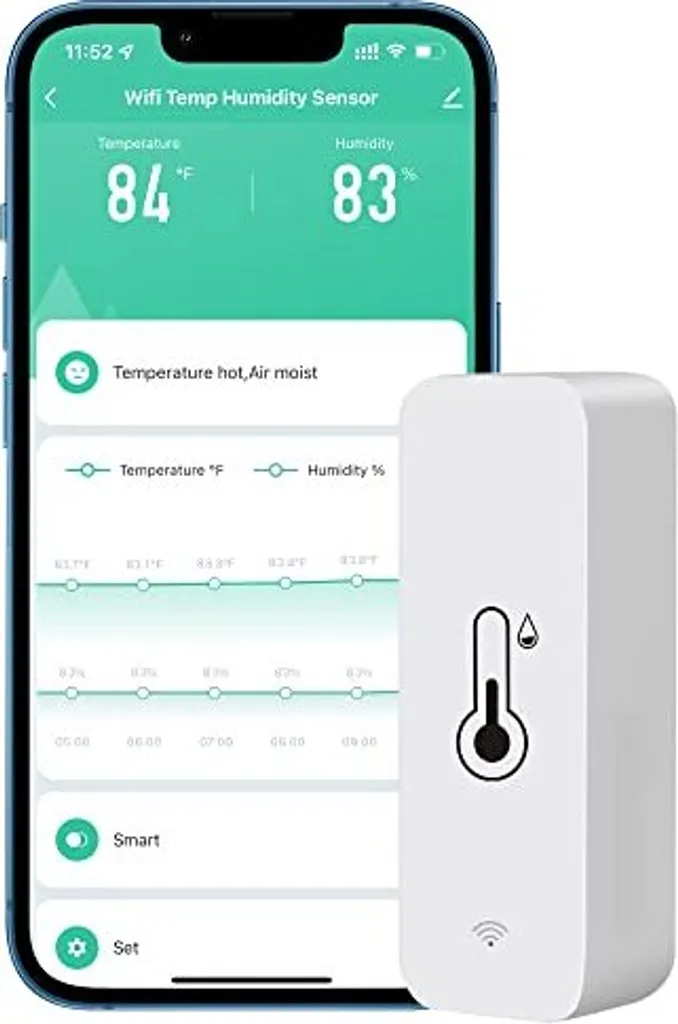 PHOVOLT Sensore termometrico igrometro WiFi per uso domestico, interno ed esterno, sensore di temperatura e umidità senza fili, monitoraggio con