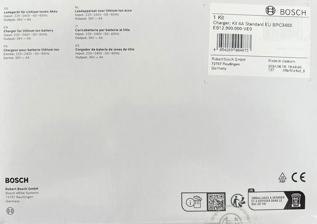 Bosch 4A Chargeur vélo électrique BPC3400 pour Smart System 220-240V - 11