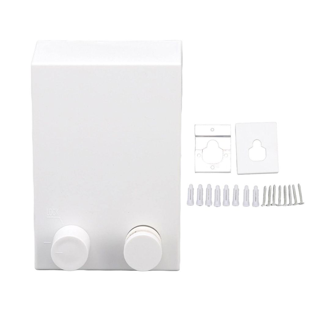 A white retractable clothesline and its mounting accessories are displayed against a white background.