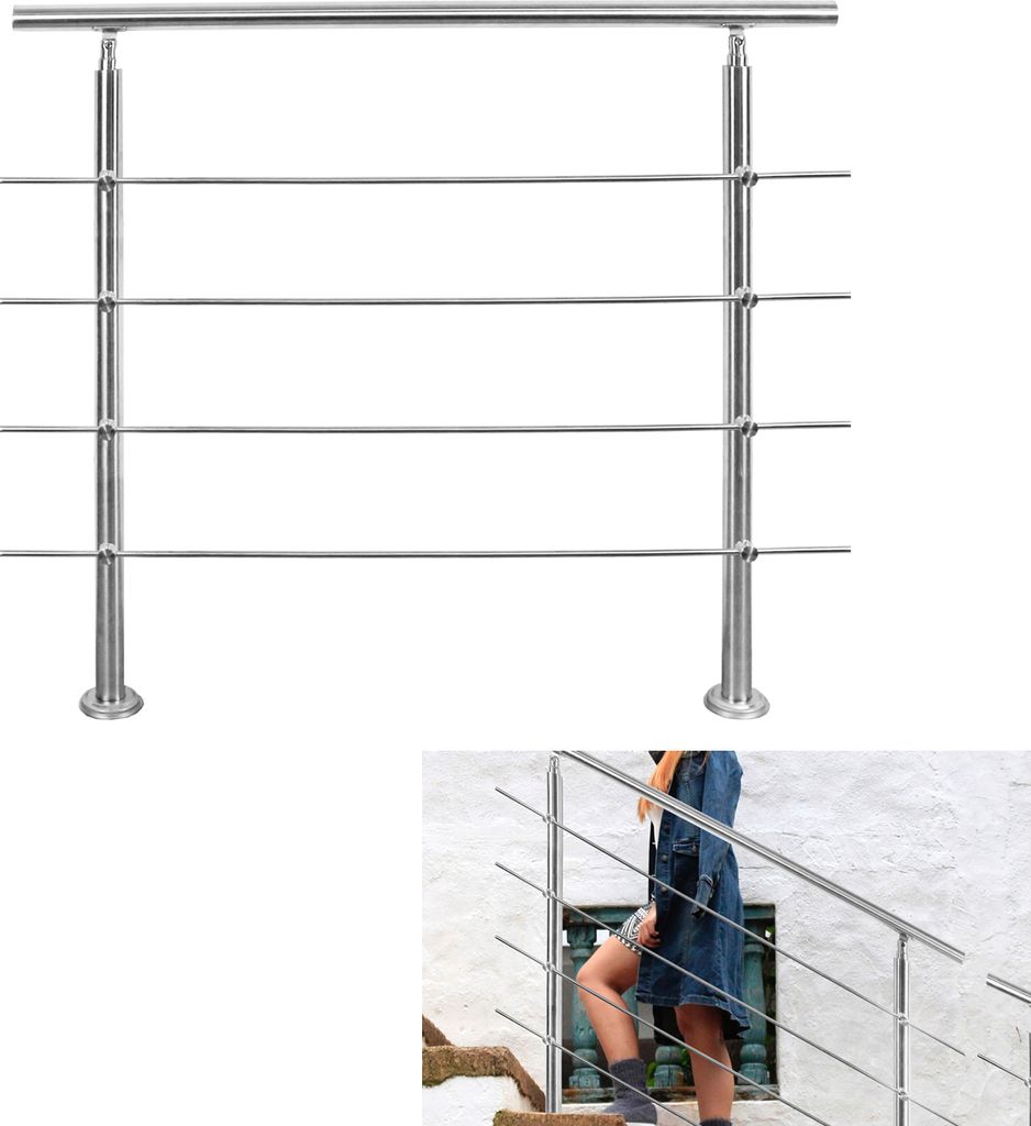 Aopunly Geländer Edelstahl Handlauf Treppengeländer Für Innen Außen Balkongeländer Treppenhaus Brüstung 150cm 4 Querstäbe