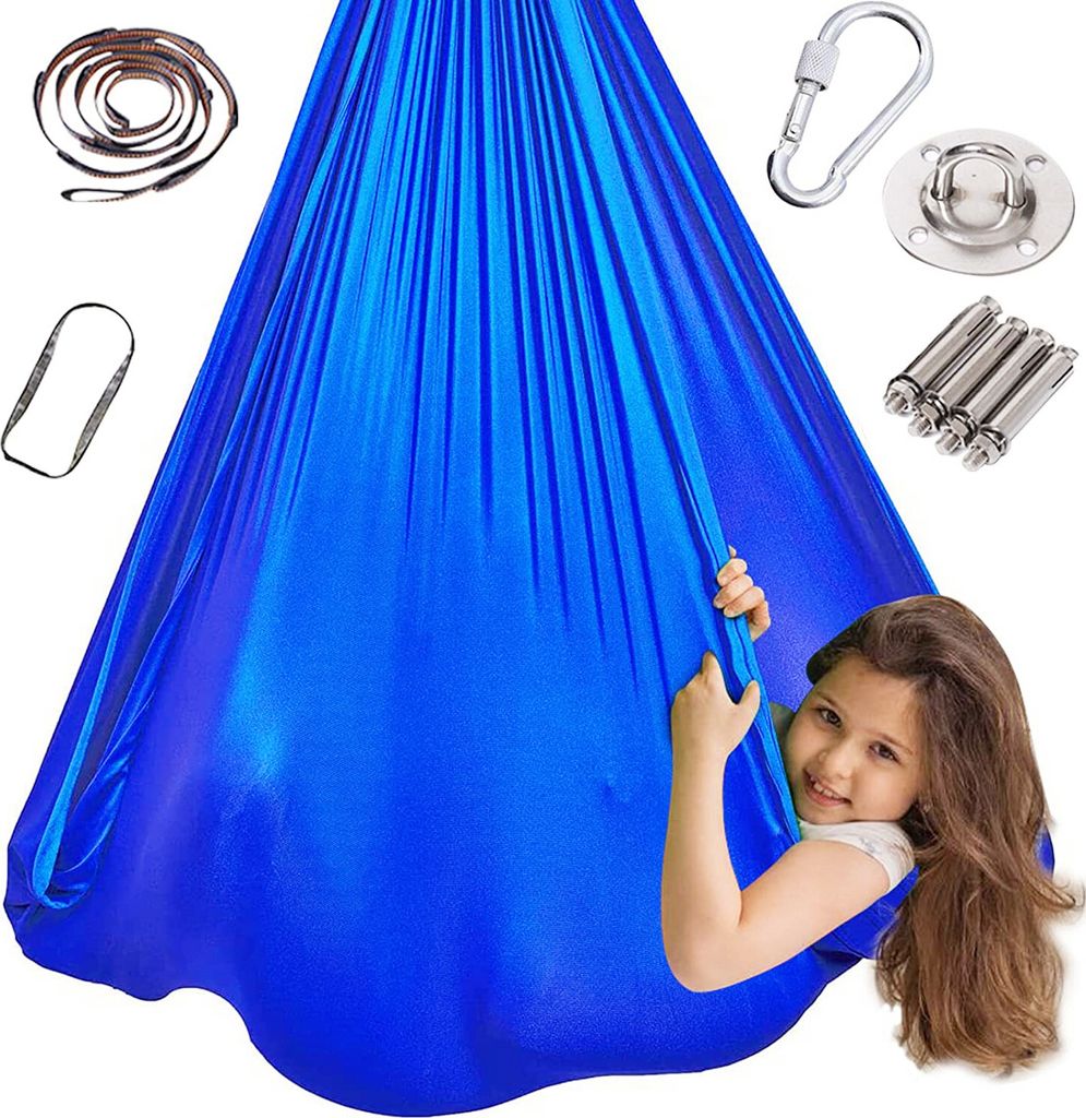 Hängematte, Therapieschaukel für Kinder, Sensorische Schaukel für Autismus SPD ADHS, Kuschelschaukel für drinnen und draußen, Blau