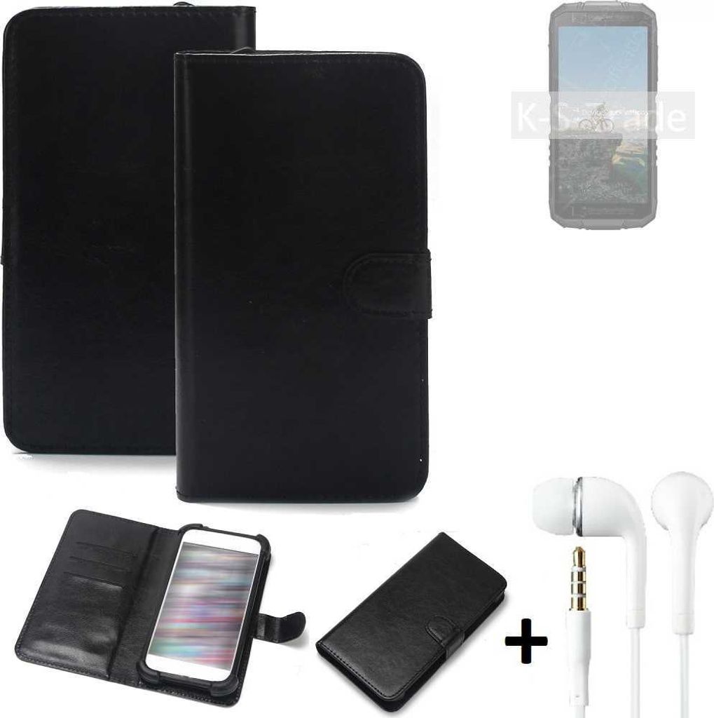 K-S-Trade Wallet Case Handyhülle kompatibel mit Doogee S41 Pro Schutzhülle Flip cover Flipstyle Tasche Hülle Flipcover Slim Bumper schwarz + in ear