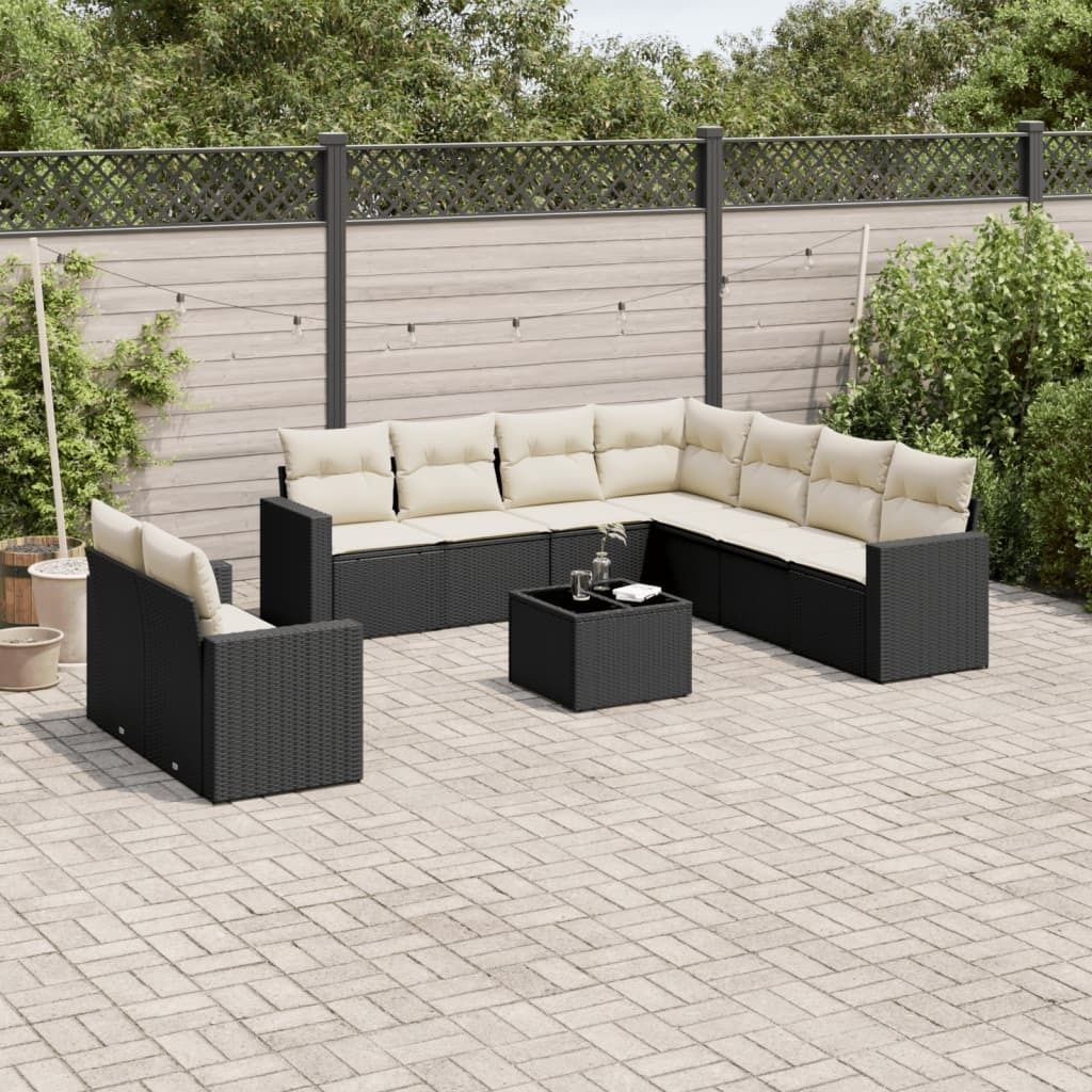 Maison Exclusive - 10-tlg. Garten-Sofagarnitur mit Kissen Schwarz Poly Rattan