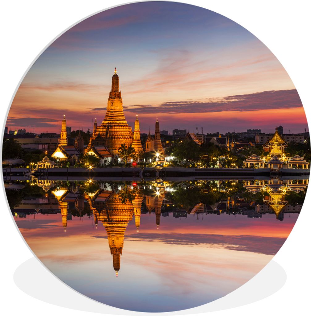MuchoWow Rundes Wandbild - Runde Bilder Bangkok - Architektur - Sonnenuntergang Ø 60 cm Kreis Wanddekoration Kunststoff - Wandkreis - Wandschmuc...