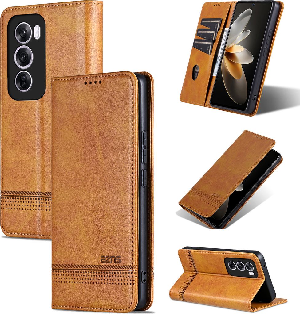 Leder Hülle für Oppo Reno12, Klapphüllen Brieftasche Magnetverschluss Ständer Schutzhülle Gelb