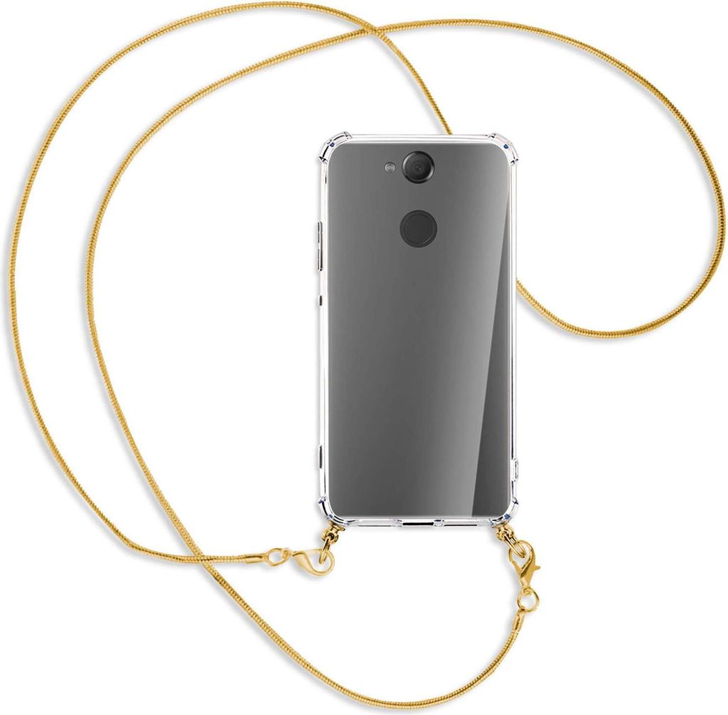 Handykette Backcover-Schutzhülle mit Band (Metall goldfarben) für Sony Xperia XA2 - goldfarbene Kette Snake