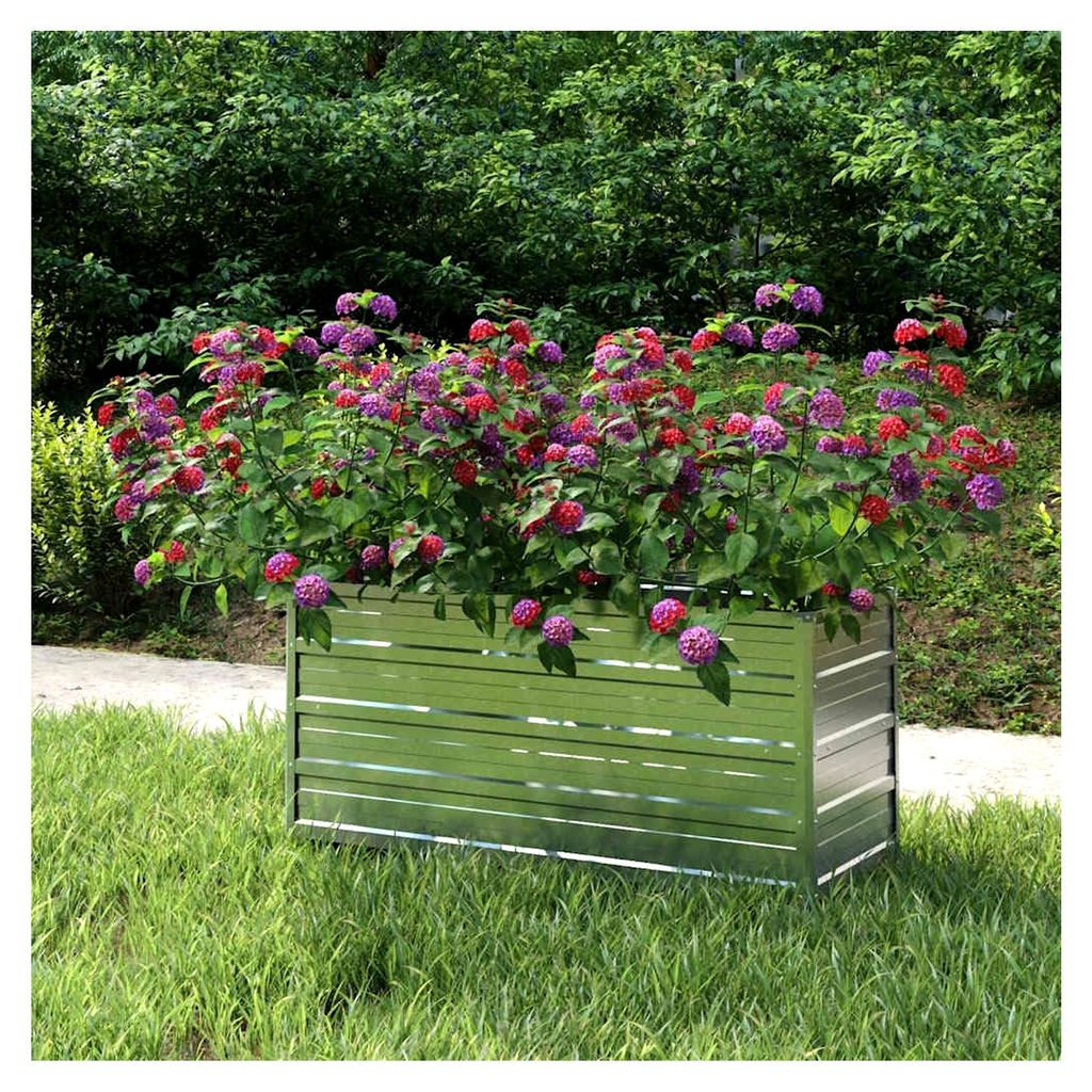 Hochbeet aus verzinktem Stahl, Pflanzkübel mit offenem Boden, geeignet für Gemüse, Kräuter, Blumen, Balkon, Terrasse, Garten, Silber, 100 x 40 ...