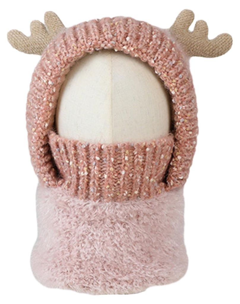Kindermütze mit Kapuze und Gesichtsschutz, Hirschohren-Design, verstellbarer Nackenwärmer für kaltes Wetter, Wintermütze