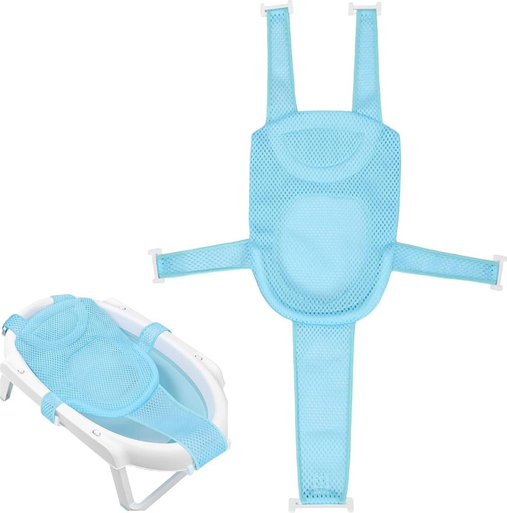 MODFU Baby Badewannennetz mit Kissen, 5-Punkt Badewanneneinsatz, Badesitz Netz, Rutschfeste Babybadewanne, Babynetz mit Kopfkissen, Sicheres Badezu...
