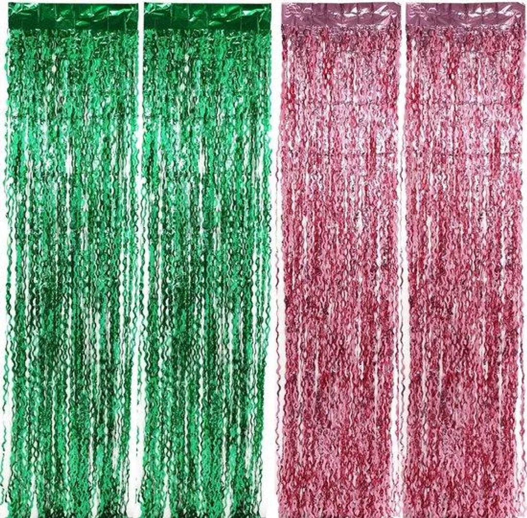 Lot de 4 rideaux voilages légers ondulés rose et vert pour fenêtres