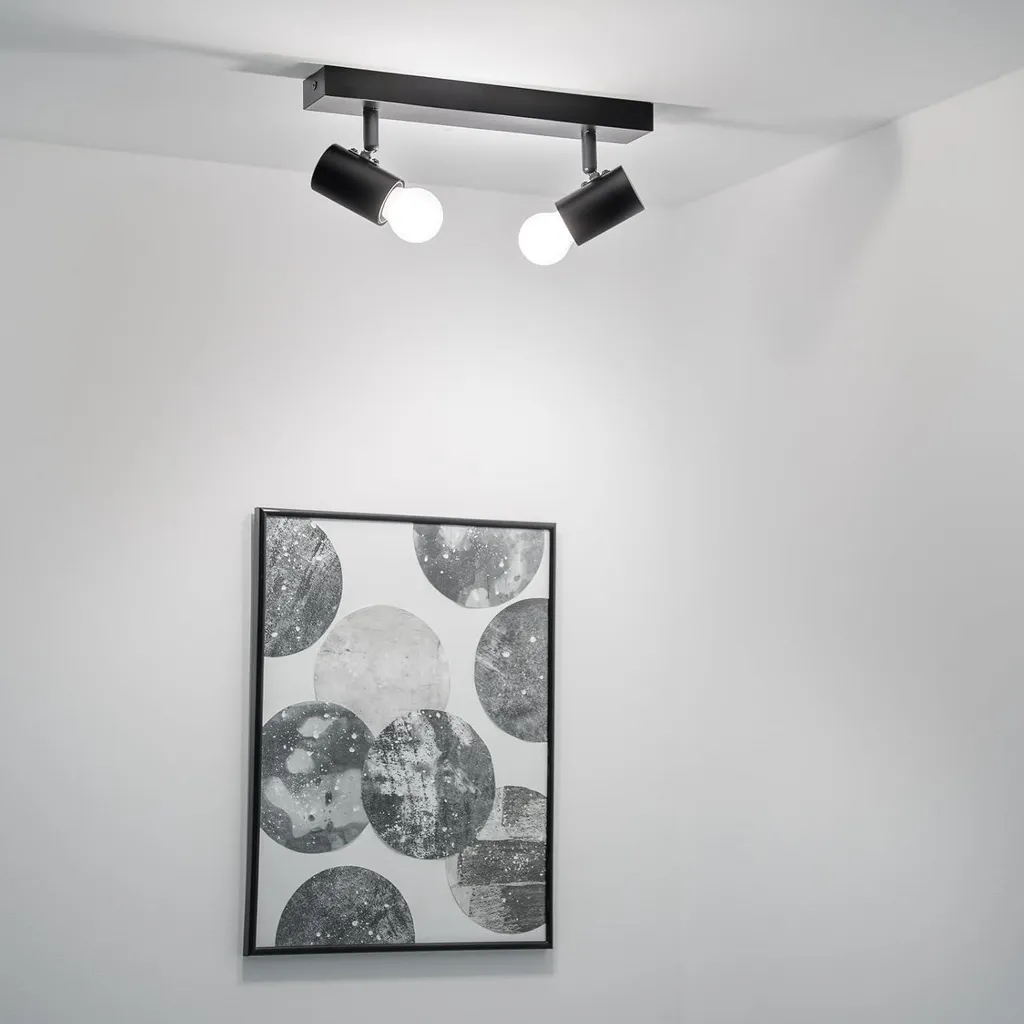 Plafonnier Double Noir pour Zones Sombres Spots E27 Réglables 230V