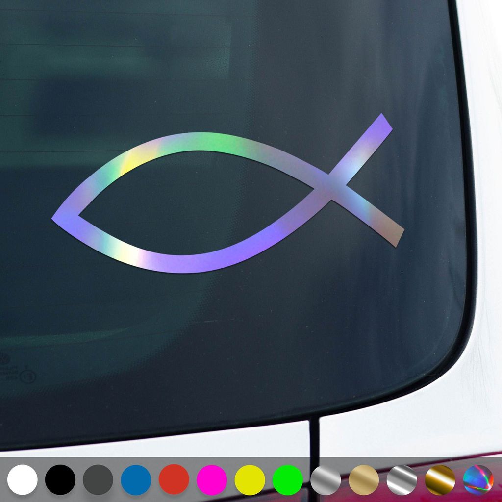 PantherPixel Ichthys Aufkleber Jesus Fisch Christus Kirche Sticker Auto Geschenkidee Farbe Oilslick-Hologramm