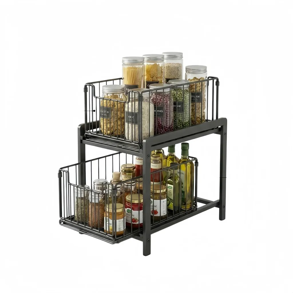 Organisateur de placard coulissant 2 niveaux noir pour meuble cuisine