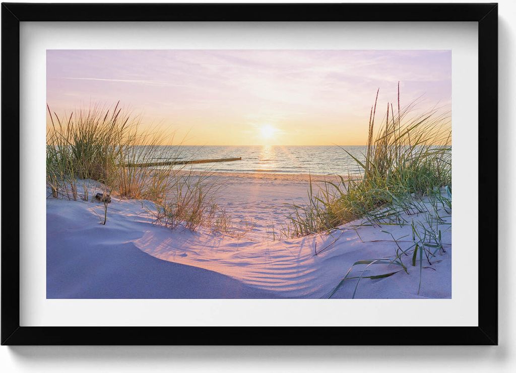 Polnisches Meer - Strand im Sonnenschein– Wandbild mit Rahmen – Gerahmtes Bild – Wanddekoration – 60x40 cm – Schwarz Rahmen