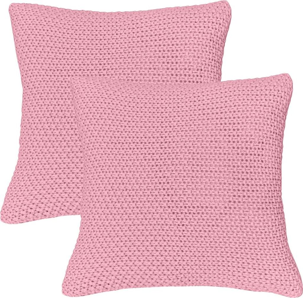 wometo 2er Set Kissenbezüge Strick 45x45 rosa - Reißverschluss OEKO-TEX Dekokissen Sofakissen warme weiche Kissenhülle mit edlem und schlichtem ...