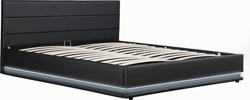 Bett mit LED und Bettkasten "Anastasia" - 180 x 200 cm - Schwarz