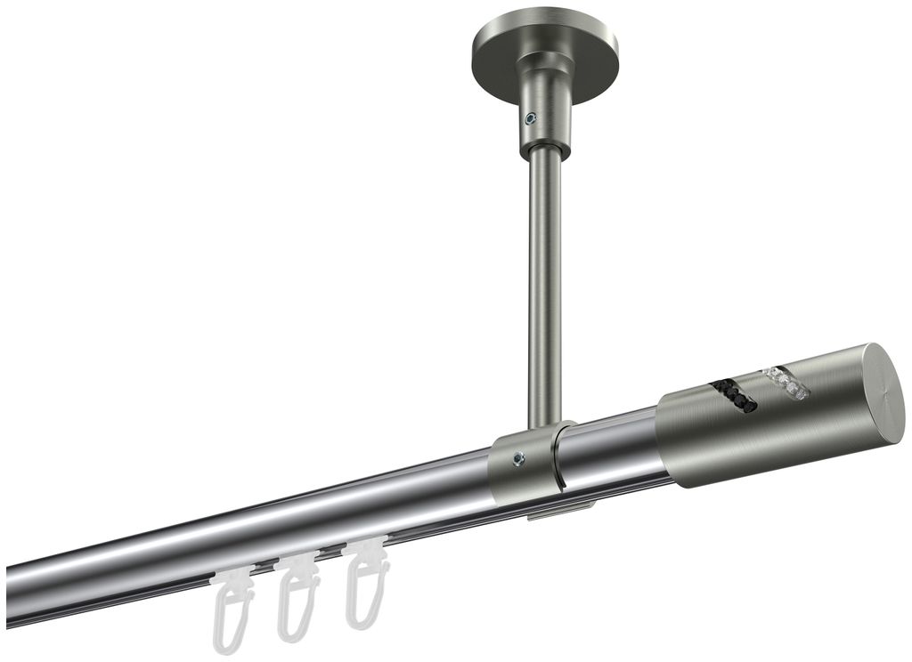 Interdeco Innenlaufstange / Gardinenstange mit Innenlauf Chrom / Edelstahl-Optik, Typ Sonette Zoena (Glitzerzylinder) Deckenmontage, 20 mm Ø 1-lä...