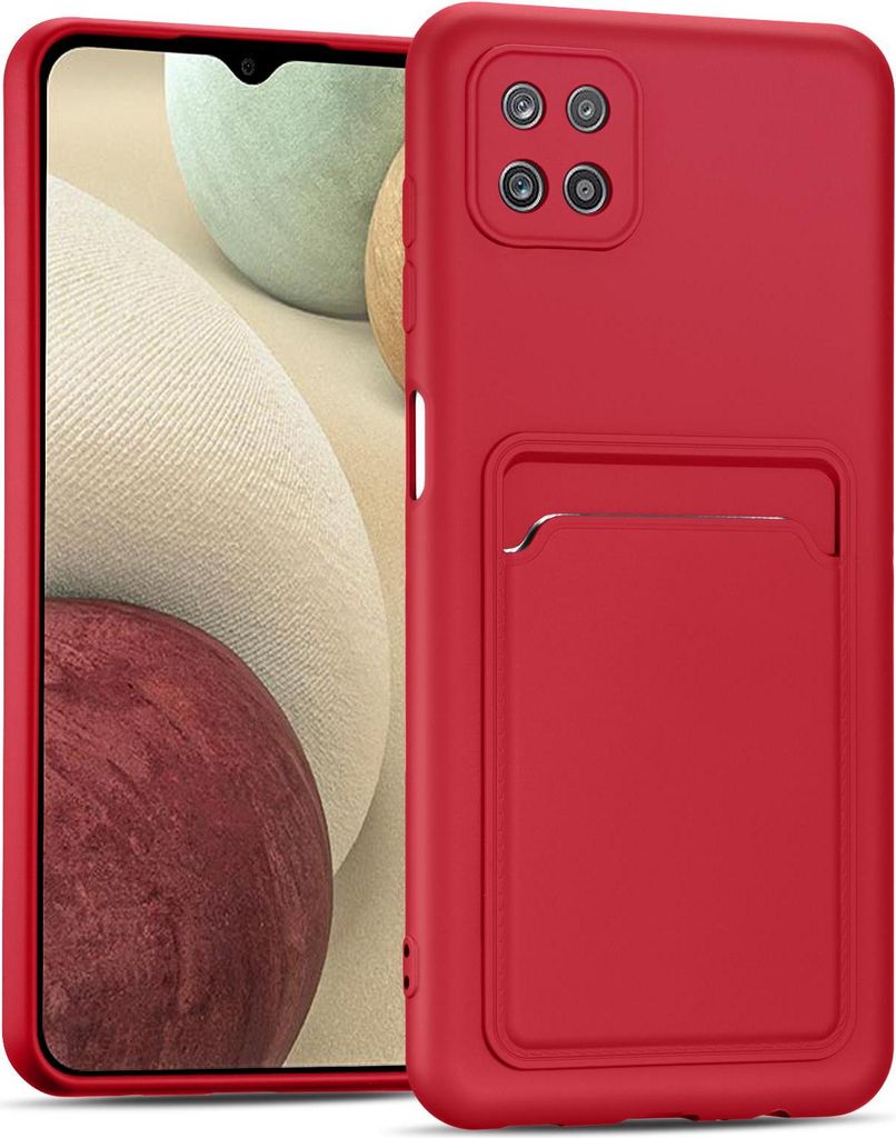 Handyhülle für Samsung Galaxy A22 5G Hülle Silikon Case Schutzhülle mit Kartenfach Slim Cover, Rot