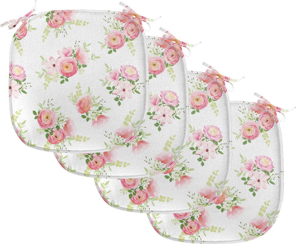ABAKUHAUS Shabby Flora Polster für Esszimmerstühle, Magnolia Frische Knospen, Dekoratives wasserfestes Kissen mit Riemen für Küchensitze, 40 cm...