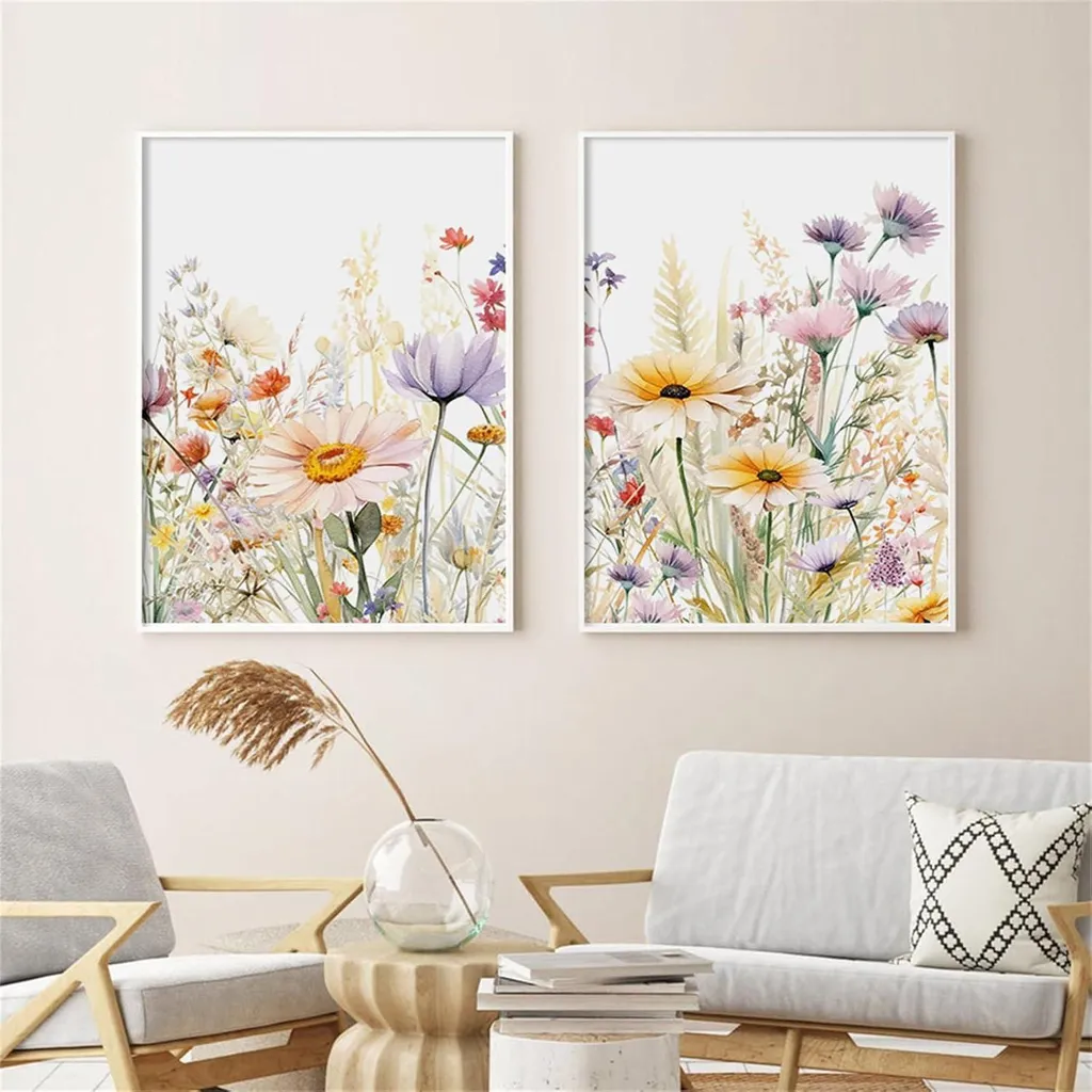 Impression sur Toile Fleurs de Pâquerettes : Triptyque Mural de Qualité - 4