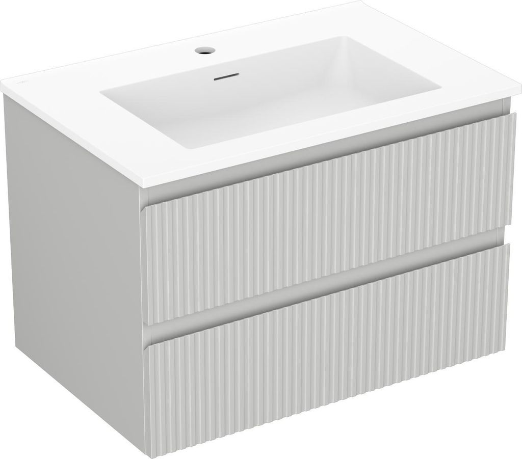 Mexen Rivel Badezimmer-Schrank 70 cm mit Waschbecken Otis, 2 Schubladen, gerillt, grau matt/weiß matt - 91A20-07047-2-BFF62-W18?