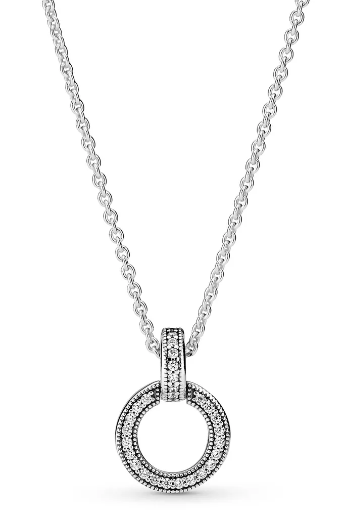 Pandora Collana Donna 399487C01-45 Doppio Cerchio con Pavé e Cuori