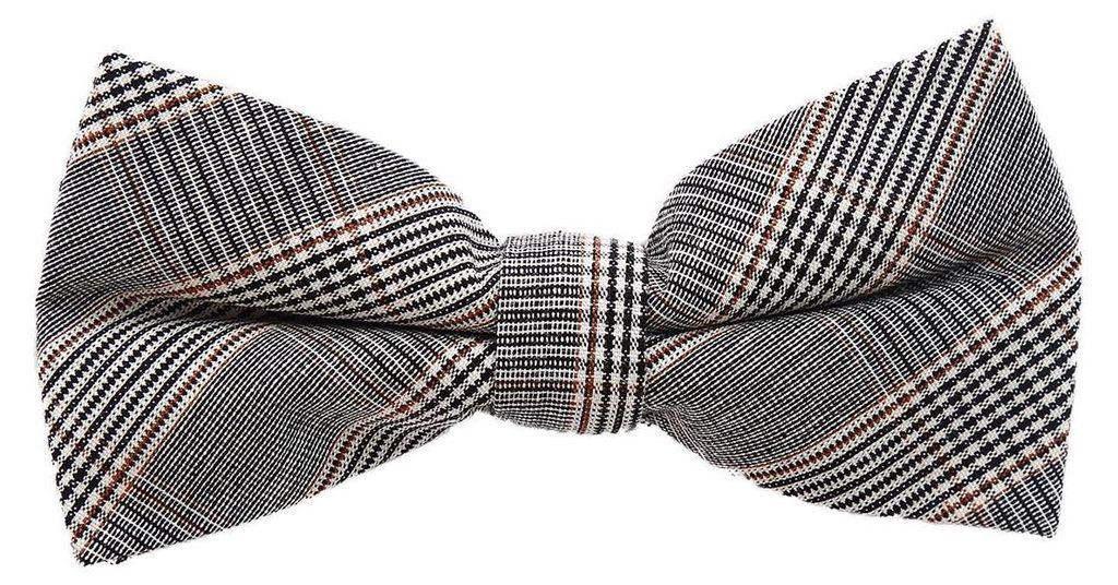 DonDon Herren Fliege 12 x 6 cm kariert gebunden und stufenlos justierbar aus Baumwolle im Tweed Style grau-braun